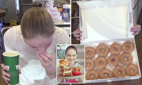 女模副业大胃王:96秒吃12个甜甜圈 再来块牛排
