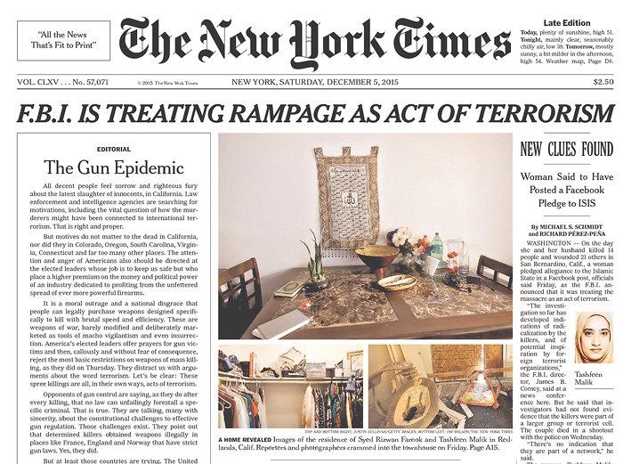 纽时头版登社论:终止美国的枪械流行病!(图)