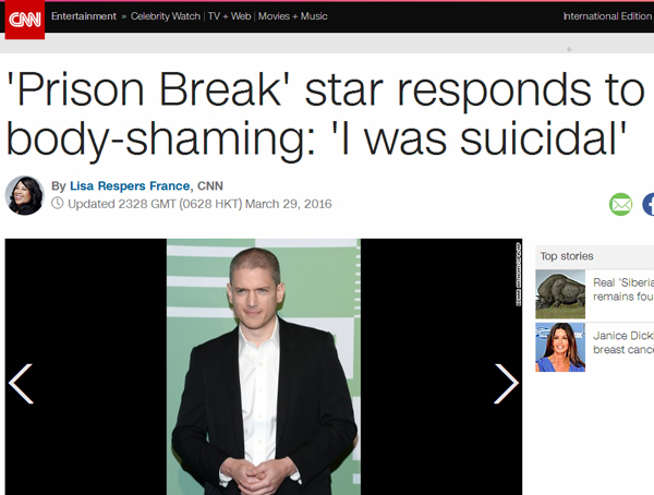 《越狱》男主角:总想自杀,靠吃救命(图)