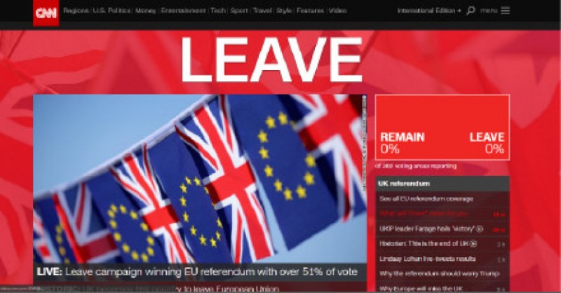 直播:BBC预测英国将成功脱欧 脱欧派领先90万票