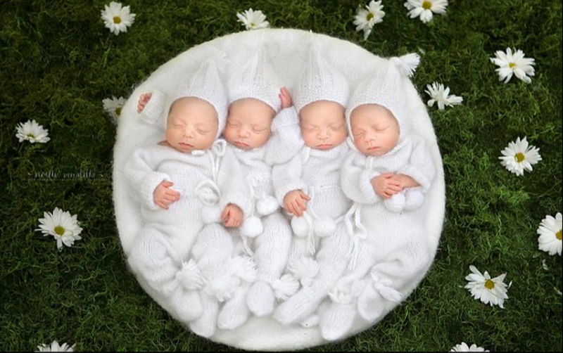 加拿大四胞胎襁褓照萌态十足 几率1500万分之一