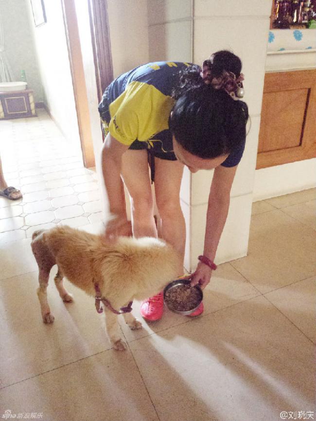 刘晓庆家中照顾生病爱犬 豪宅内景曝光(图)