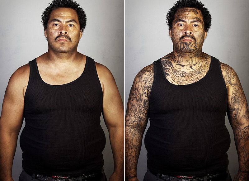 露出本面目:美帮派成员纹身前后对比图(高清图)