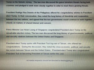 蔡政府急救火 主动揭露跟特朗普通电(图)