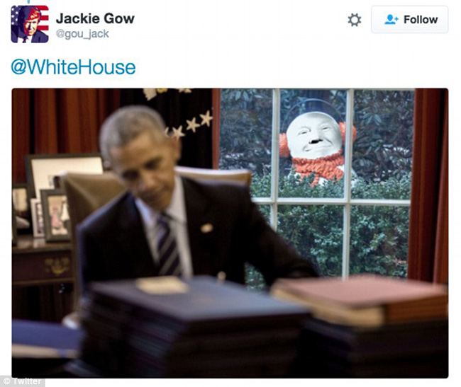 四个小雪人窗外“偷窥” 奥巴马被吓到了(组图)