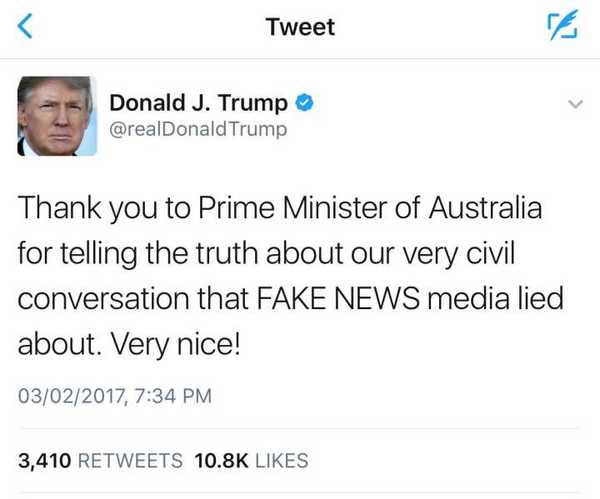 特朗普否认挂澳总理电话 批媒体造假:交谈很友好
