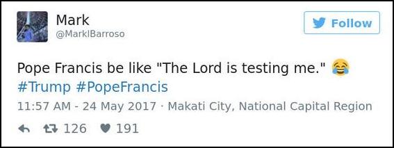 和特朗普合影 爱笑的教皇却全程黑脸(组图)